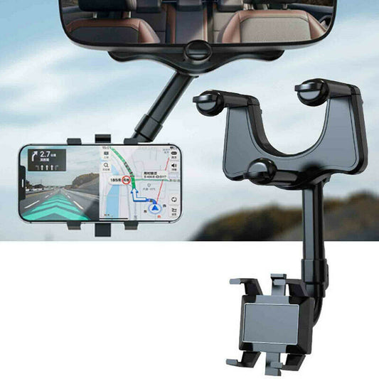 360° Rotating Rear View Mirror Phone Mount with Adjustable Arm Length,